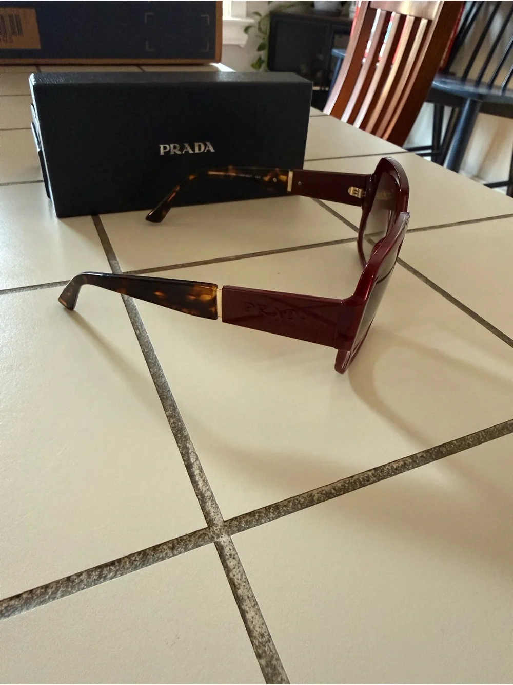 Prada Women's Square Sunglasses - Deep Red Frame with Dark Lenses